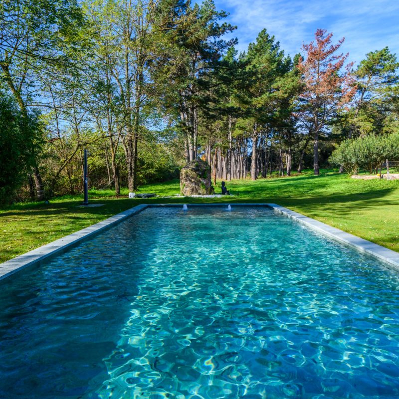 Piscina estilo Bali exterior con vistas al jardín